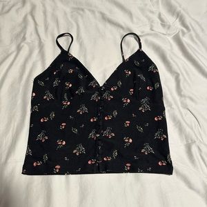 black, floral, cropped tank top